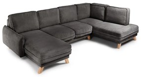 Divano angolare grigio allungabile (con penisola a destra/a forma di "U") con rivestimento in velluto a coste Tori – Bonami Selection