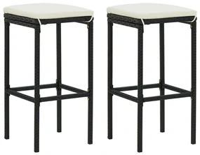 Sgabelli Da Bar Con Cuscini 3 Pz Neri İn Polyrattan /
