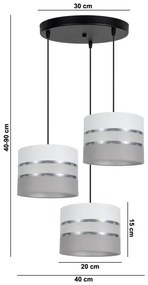 Lampadario su corda CORAL 3xE27/60W/230V bianco/grigio