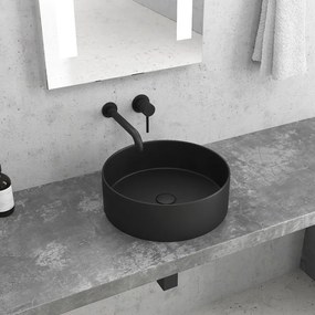 Lavabo da appoggio rotondo in ceramica nero opaco 35cm | Litos-0006B - KAMALU
