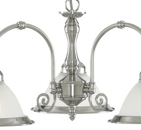 Lampadario Contemporaneo American Dinner Acciaio Argento Vetro 3 Luci E27