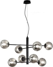 Lampada a sospensione ELISEO 97 cm a 8 Luci in metallo Nero e vetro soffiato Fumč