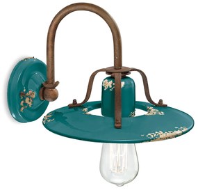 Applique Vintage Country Ferro E Ceramica Verde 1 Luce E27 25Cm
