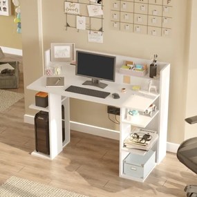 Scrivania Moderna Porta PC 120x58x98 Con Ripiani Laterali Pixel Bianca