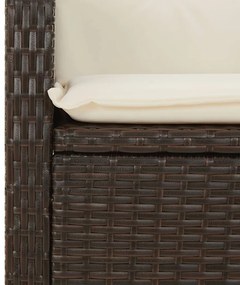 Set da Pranzo da Giardino 3pz con Cuscini in Polyrattan Marrone