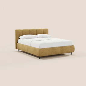 ARKAM letto imbottito con vano contenitore e testiera a lavorazione verticale - design shabby chic in tessuto certificato Oeko-Tex®