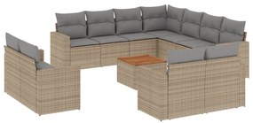 Set divano da giardino 12 pz con cuscini beige misto polyrattan