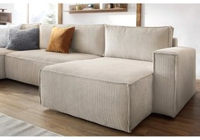 Divano letto angolare a "U" in velluto a coste beige Nihad - Bobochic Paris