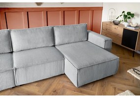 Divano angolare a U in velluto a coste grigio chiaro, angolo sinistro Nihad modular - Bobochic Paris