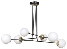 Lampadario Moderno 6 Luci Ognis In Acciaio Nero E Oro E Vetro A Sfera Opale