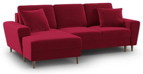 Divano angolare rosso allungabile e con contenitore (con penisola a sinistra/con chaise lounge) con rivestimento in velluto Kyoto – Cosmopolitan Design