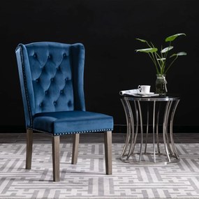 Sedia Da Pranzo Blu İn Velluto /