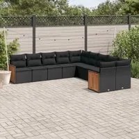 Set Divani da Giardino 10pz con Cuscini in Polyrattan Nero 3228029