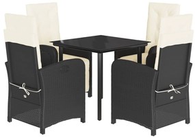 Set da pranzo da giardino 5 pz nero con cuscini in polyrattan