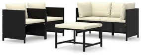 Set divani da giardino 5 pz con cuscini in polyrattan nero