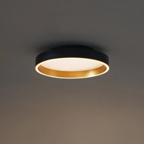 Plafoniera di design nera con oro 40cm incl. LED con interruttore a 3 vie - Ingo