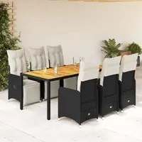 Set da Bistr da Giardino 7 pz con Cuscini Nero in Polyrattan 3277131