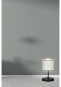 Lampada Da Tavolo 1 Luce Ganesha In Acciaio Nero E Paralume In Tessuto Beige