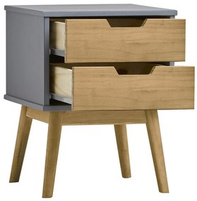 Comodino grigio-marrone in legno di pino massiccio Baku - Marckeric