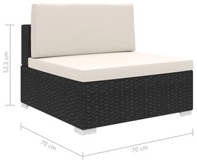 Seduta centrale modulare 1 pz con cuscini in polyrattan nero