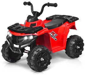 Costway Quad ATV cavalcabile con fari e musica per bambini, Giocattolo elettrico con batteria 6 V e AUX Rosso