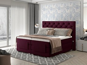 Letto motorizzato matrimoniale boxspring Manhattan - 160 x 200 cm , Tessuto amaranto