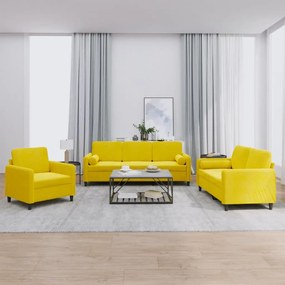 Set di divani 3 pz con cuscini giallo in velluto