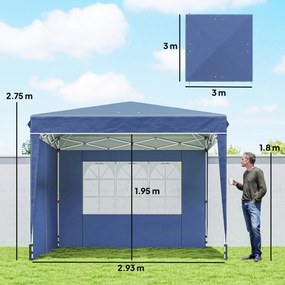 Gazebo Pieghevole 3x3 m con Pareti e Altezza Regolabile Protezione UV 50+ Blu Scuro...