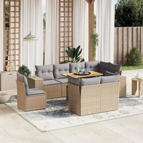 Set divano da giardino 9 pz con cuscini beige in polyrattan