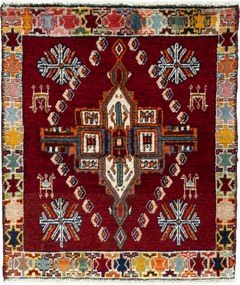 Shiraz Tappeto 70x60 Rosso (Iran) Annodato A Mano