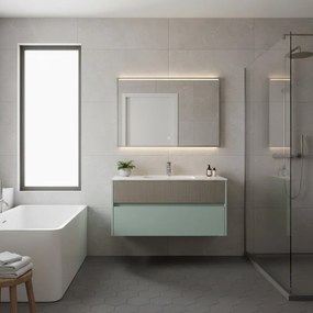 Mobile da bagno sospeso sotto lavabo Niwa 2 cassetti L 89.5 x H 50 x P 45.5 cm verde e grigio cannettato