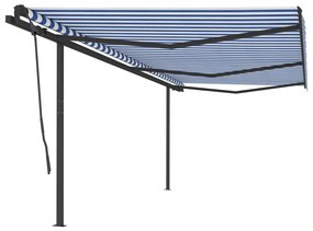 Tenda Da Sole Retrattile Manuale Con Pali 6x3,5 M Blu E Bianca /