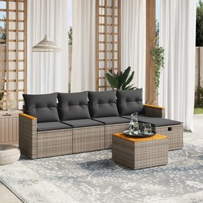 Set Divano da Giardino 6 pz con Cuscini Grigio in Polyrattan