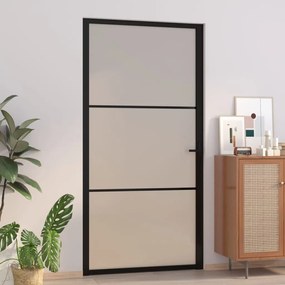 Porta Interna 102,5x201,5 Cm Nero Opaco İn Vetro E Alluminio /