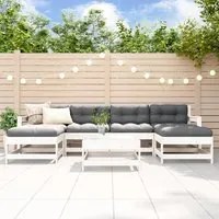 Set Divani da Giardino 7pz con Cuscini in Legno Massello Bianco 3185935