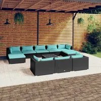 Set Divani da Giardino 11 pz con Cuscini in Polyrattan Nero cod mxl 31464