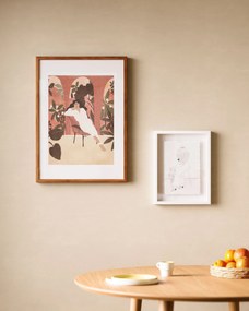 Kave Home - Quadro Mellea con donna con bicchiere di vino bianco e nero 30 x 40 cm