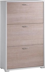 Scarpiera TERRANEO doppia profondità 3 ante apertura a ribalta, L 67 x H 112 x P 28 cm 18 paia, bianco e rovere