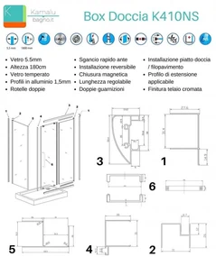 Kamalu - Box doccia 3 lati 80x100x80 apertura scorrevole vetro trasparente K410NS