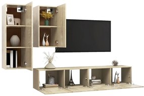 Set di mobili porta tv 4 pz rovere sonoma in legno multistrato