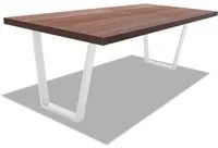 Tavolo da pranzo in legno e metallo con piedi trapezoidali bianchi - 160x90 cm