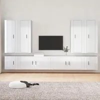 Set Mobili Porta TV 8pz Bianco Lucido in Legno Multistrato 3188856