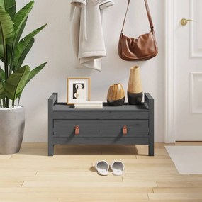 Panca Da Ingresso Grigio 80x40x43 Cm İn Legno Massello Di Pino /