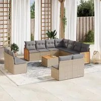 Set Divani da Giardino 12 pz con Cuscini Beige in Polyrattan 3260176