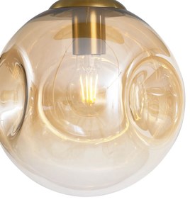 Lampada a sospensione Art Déco ottone con rosone ovale e vetro ambrato 6 luci - Douglass