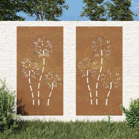 Decorazioni Muro Da Giardino 2pz 105x55 Cm Fiore Acciaio Corten /