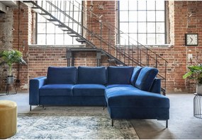Divano letto angolare in velluto blu scuro (angolo destro) Lofty Lilly - Miuform