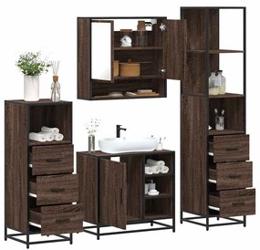 Set Mobili Da Bagno 4 Pz Rovere Marrone İn Legno Multistrato /