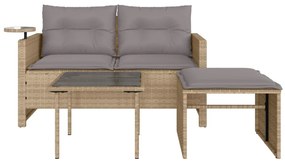 Set divano da giardino 3 pz con cuscini beige in polyrattan