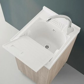 Mobile lavatoio 45 olmo con vasca in resina e strofinatoio